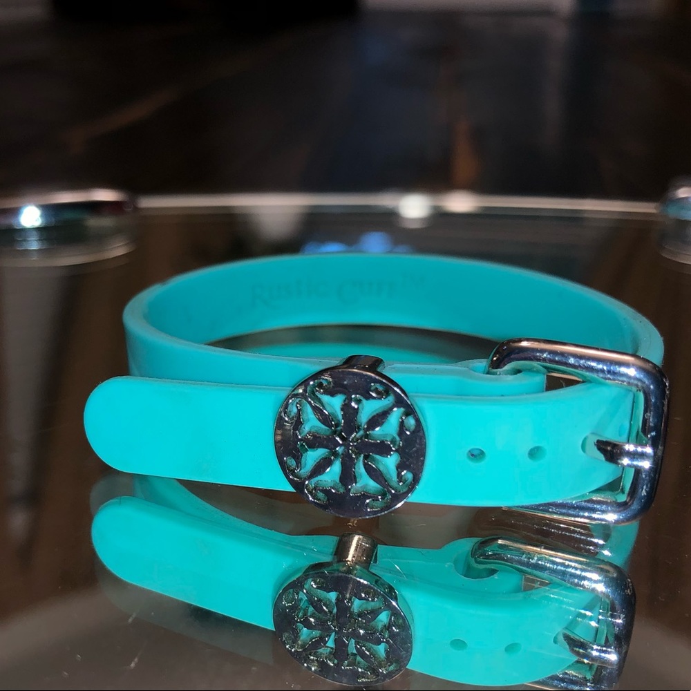 Rustic Cuff Amanda Buckle Bracelet Turquoise With… - image 1